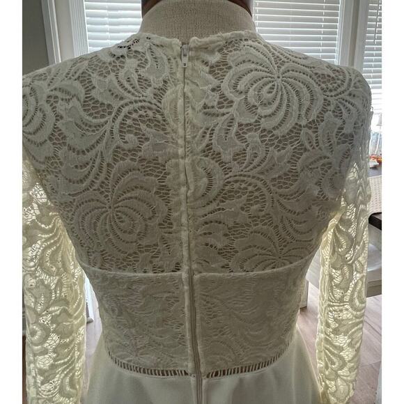 Jodi Kristopher Size 7 Cream Lace Skater Style Dress Bridal Lace Sleeves - Picture 2 of 6